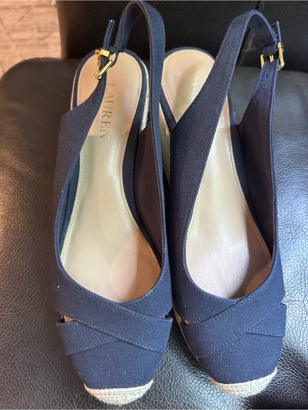 Lauren Ralph Lauren Navy Slingback Espadrille Wedge